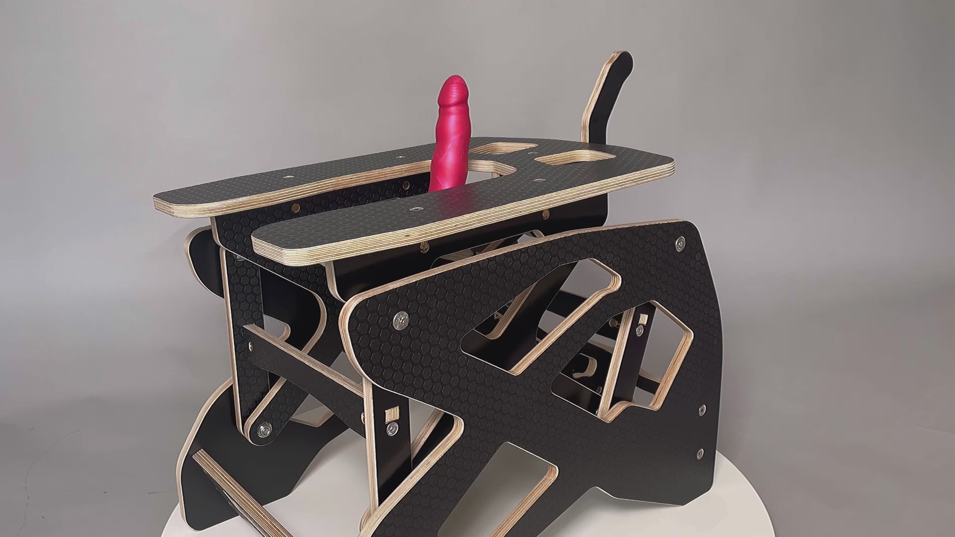 Kinetic sex furniture with attached dildo